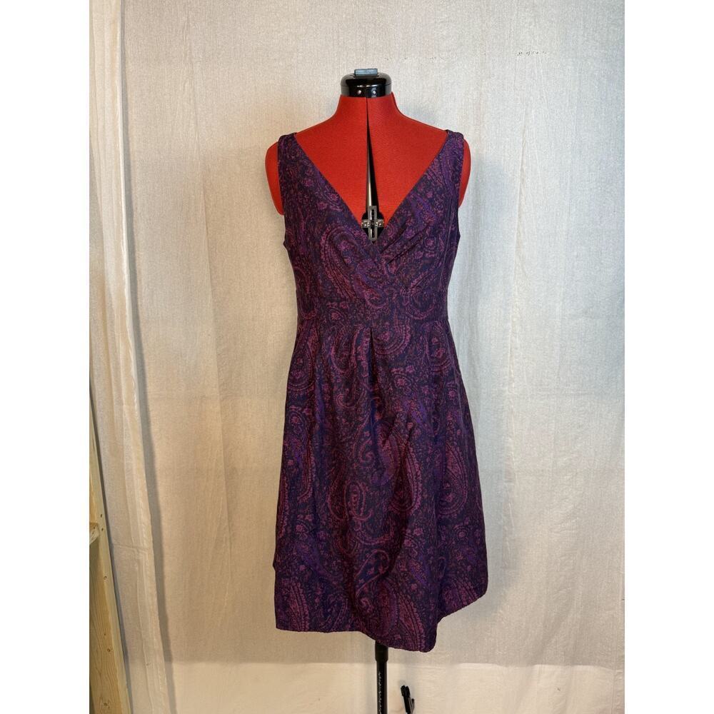 Lands End Womens Dress Size 10 Paisley Fit Flare Red V Neck Casual D662